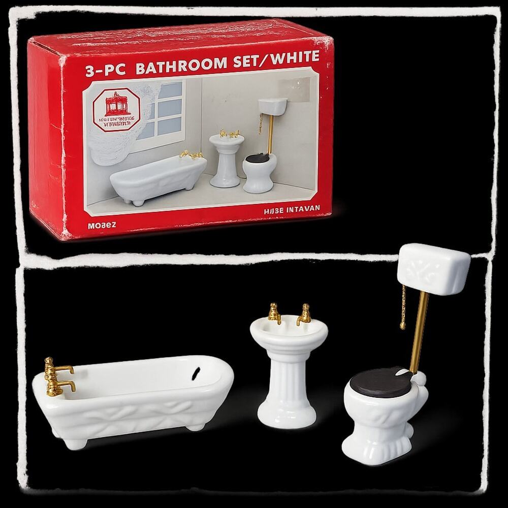Vintage Town Square Miniatures Dollhouse Porcelain Bathroom 3 Piece Set - Picture 9 of 9